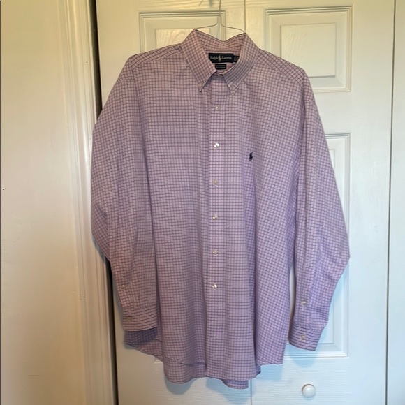 Men’s 17.5” Polo Ralph Lauren Purple check Button Down Shirt blue logo Yarmouth - Picture 2 of 9